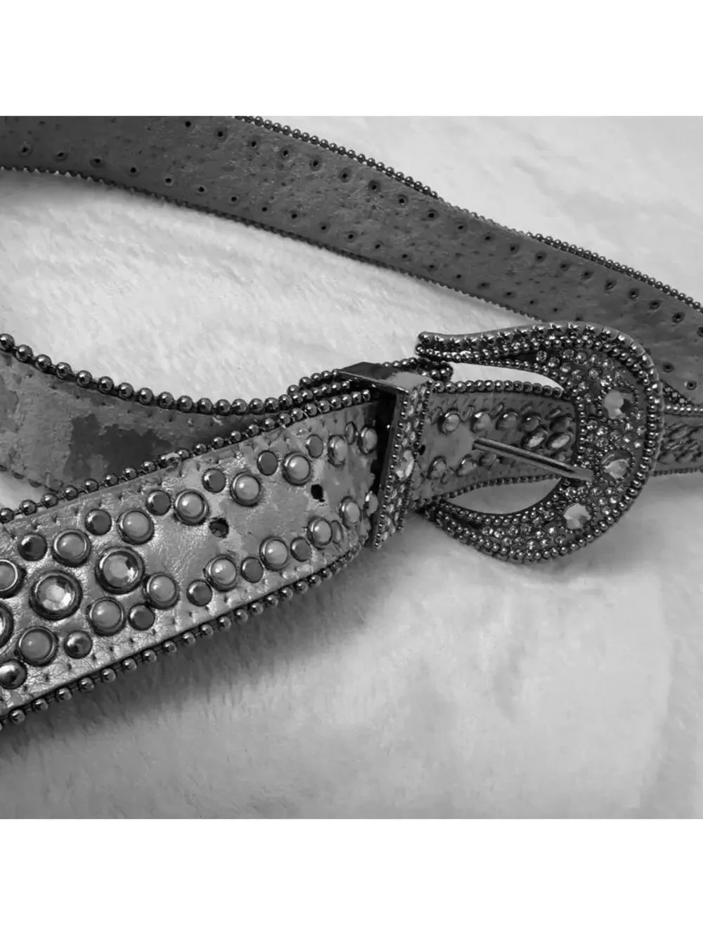 Vintage Genuine Leather Studded Rhinestone Bling Belt Distressed size small